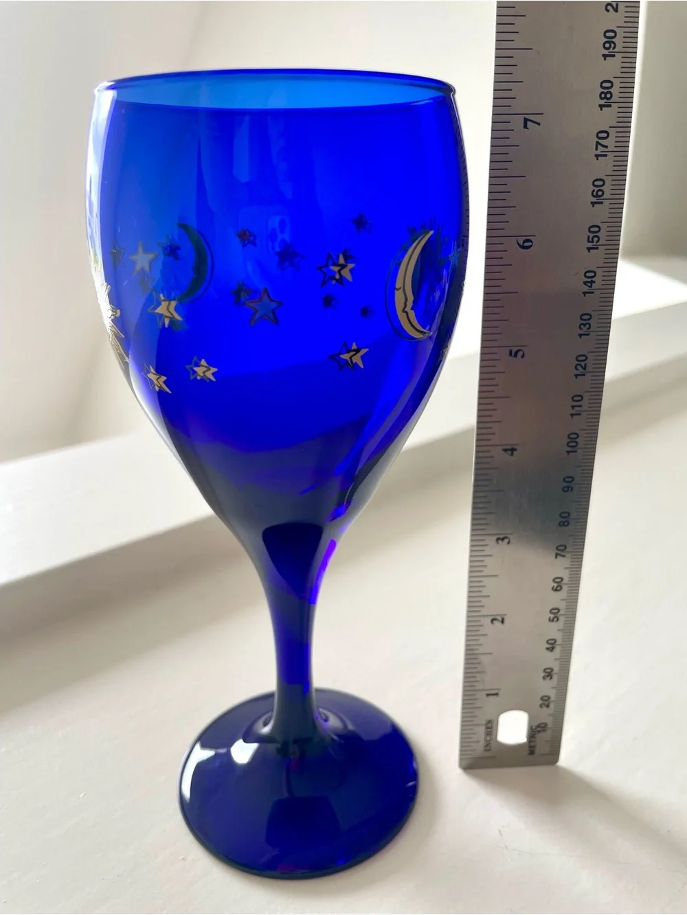 Libbey Celestial Goblet Glass SUN MOON STARS Glass (One) Cobalt Blue Vintage
